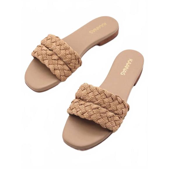 NEW KAANAS women's papagayo double braid slide sandals in camel - Picture 1 of 6